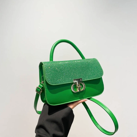 Handbag Crossbody Shoulder Bag PU Leather Glitter Sequins Metal Circular Handle Lock Closure Elegant Fashion Women Purse