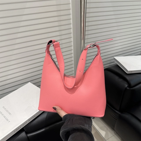 Women Simple PU Leather Underarm Bag Minimalist Crescent Shoulder Bag Solid Color Large Capacity Daily Hobo Handbag French Chic Purse