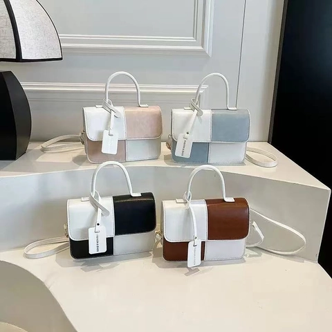 Dames Color Block Crossbody Tas PU Leer Kleine Vierkante Handtas Met Handvat Modieuze Forenzenstijl