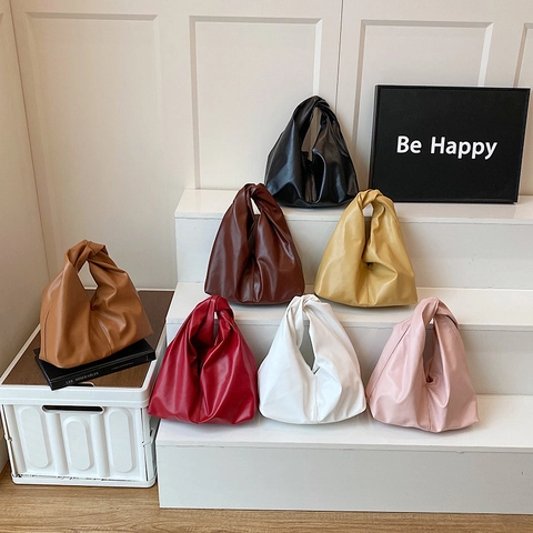 Borsa Hobo Da Donna Morbida Pelle PU Manico Annodato Plissettata Borsa A Spalla Casual Chic Minimalista Moda
