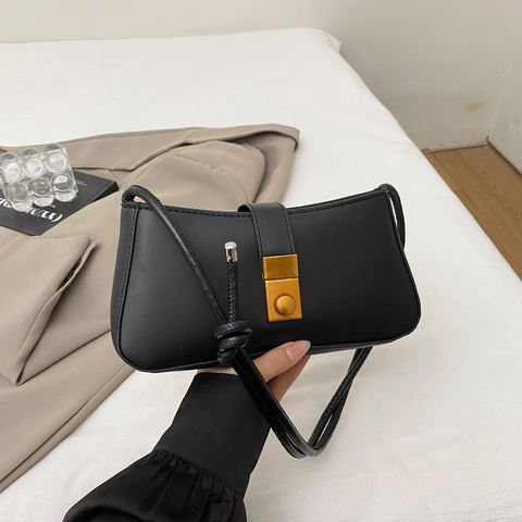 Baguette Bag PU Leather Knot Shoulder Strap Minimalist Underarm Bag For Women French Retro Commute Small Fashionable
