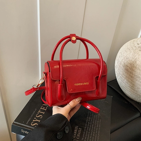 Moda Lucida in Pelle PU Piccola Borsa Quadrata per Donna Minimalista Borsa a Tracolla con Manico Borsa a Mano Versatile