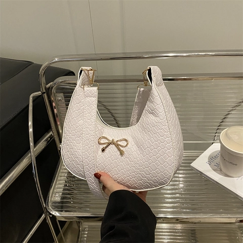 Damen Gewebte Textur Schleife Hobo Schultertasche PU Leder Achseltasche Mode Handtasche Süße Kleine Tasche Für Den Alltag