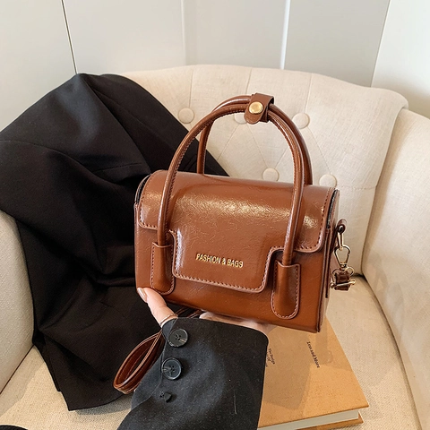 Mini Borsa a Spalla da Donna Moda in Pelle PU Borsetta a Tracolla Tinta Unita Stampa di Lettere Manico Superiore Street Style Piccola Borsa Quadrata Elegante Accessorio