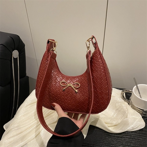 Borsa Sottoascellare Design Fiocco Francese Motivo Intrecciato Donna Pelle PU Elegante Borsa a Spalla Hobo Chic