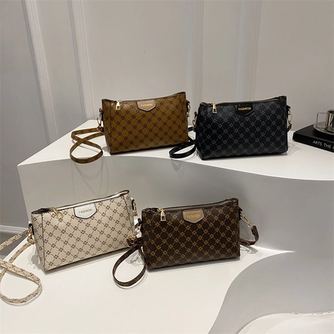 Bolso de Hombro de Cuero PU Elegante para Mujer con Monograma Moda Vintage Correa Ajustable Bandolera Bolso Cuadrado Pequeño