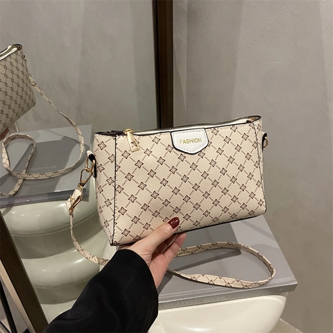 Borsa A Tracolla Da Donna Retro Stampa Monogram Pelle PU Piccola Borsa A Spalla Quadrata Per Uso Quotidiano