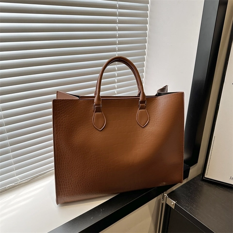 Borsa Tote da Donna Grande Capacità con Motivo a Coccodrillo in Pelle PU Borsa a Tracolla Minimalista Vintage per Lavoro