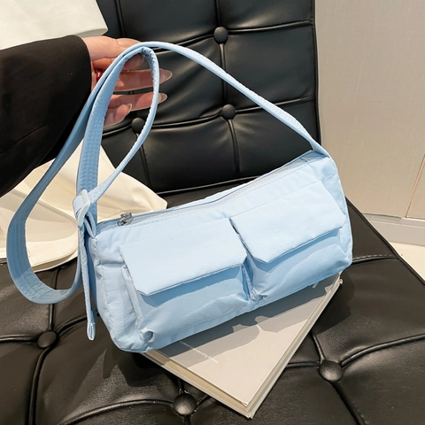 Utility Nylon Shoulder Bag Multi Pocket Crossbody Casual Streetwear Workwear Style Women Men Adjustable Strap