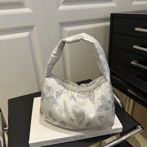 Borsa Hobo Jacquard con Farfalle Elegante Borsa a Spalla Sottobraccio da Donna Pendolarismo Quotidiano Chiusura a Cerniera Borsa alla Moda