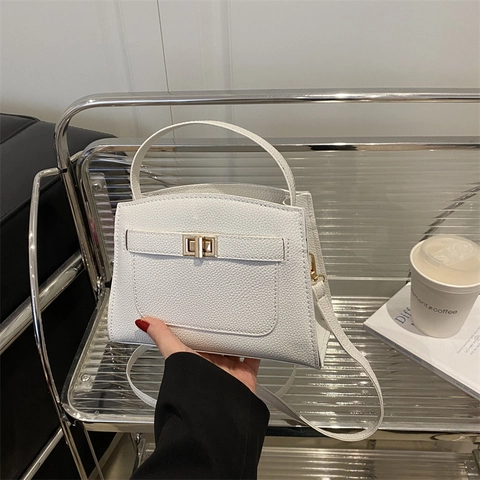 Sac À Épaule Motif Litchi Style Kelly Pour Femmes Sac À Main Bandoulière En Simili Cuir Avec Fermoir Doré Bandoulière Réglable