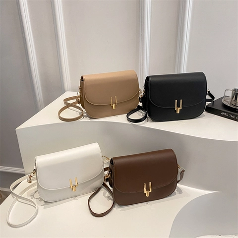 Borsa A Tracolla Da Donna In Pelle Pu Borsa A Sella Mezzaluna Minimalista Fibbia In Metallo Dorato Tracolla Regolabile Patta Retrò