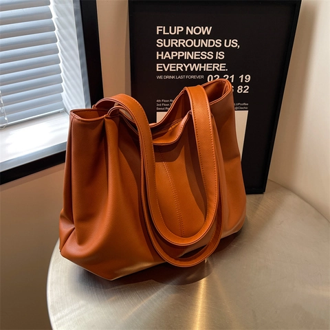 Bolso Tote de Cuero PU de Gran Capacidad Vintage para Mujer Diseño Minimalista Color Sólido Costuras Diario Viajero