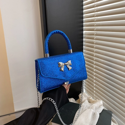 Sac Bandoulière à Paillettes pour Femmes Boucle Métal Papillon Cuir PU Petit Sac Carré Avec Chaîne Argentée pour Soirée Mariage