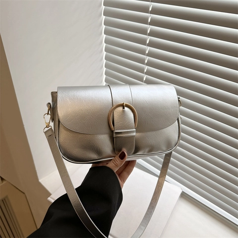 Bolso de Hombro de Cuero PU de Color Sólido Vintage para Mujer Gran Capacidad Hebilla de Herradura Bolso de Axila Casual