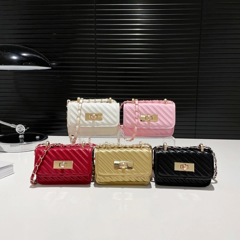 Mini Quilted Crossbody Bag PU Leather Chevron Chain Shoulder Bag Metal Turn Lock Chic Flap Handbag For Women
