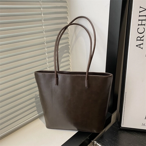 Borsa Tote Da Donna In Pelle PU Grande Capacità Vintage Retro Borsa A Spalla Per Pendolare Ufficio Stile Urbano Minimalista