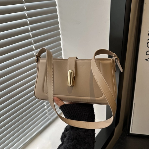 Borsa Baguette Da Donna In Ecopelle PU Elegante Rettangolare Borsa A Spalla Con Fibbia Dorata Moda Quotidiana