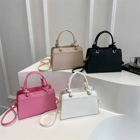 Women Fashion Fashion Trend PU Leather Small Square Bag Minimalist Knot Handle Shoulder Crossbody Bag With Golden Hardware Daily Tote Bag