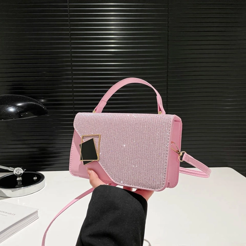 Borsa A Tracolla Da Donna Pelle PU Patta Con Paillettes Luccicanti Borsa A Mano Chiusura Metallica Geometrica Moda Piccola Borsa Quadrata