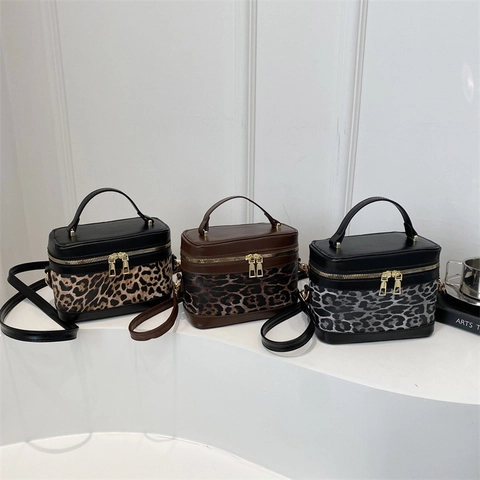 Luipaardprint Crossbodytas PU Leer Boxy Handtas Schoudertas Retro Modieus Dames