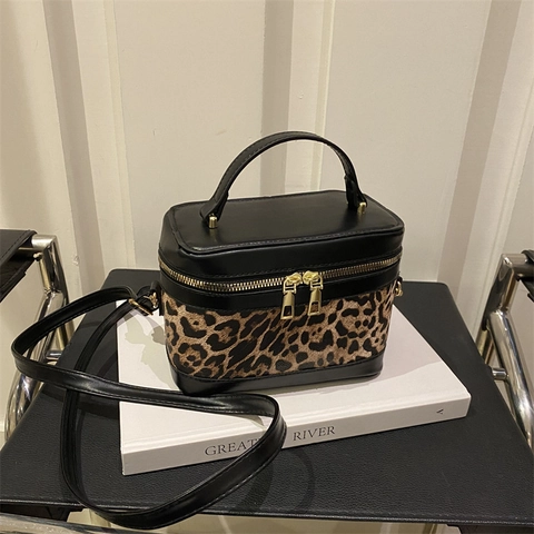 Luipaardprint Crossbodytas PU Leer Boxy Handtas Schoudertas Retro Modieus Dames