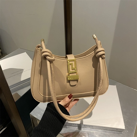 Bolso de Axila de Cuero PU para Mujer Cierre Geométrico Correa de Nudo Color Sólido Urbano Simple Moda Diaria Bolso de Mano