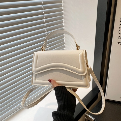 Women PU Leather Shoulder Bag Wave Stitching Flap Top Handle Crossbody Purse Minimalist Daily Fashion Casual Handbag