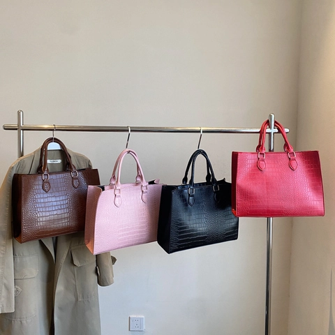 Women's Crocodile Pattern Tote Bag PU Leather Large Capacity Top Handle Handbag For Commuting Vintage Style