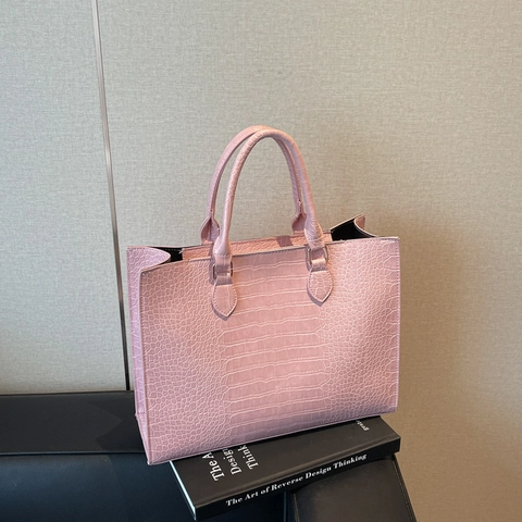 Sac Fourre-tout Femme Grande Capacité Motif Crocodile Cuir PU Sac à Main Décontracté Trajet Style Urbain Minimaliste