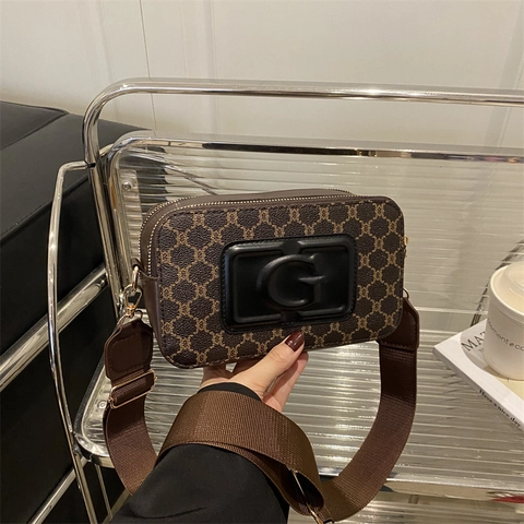 Borsa Tracolla Camera Vintage Donna Motivo Monogramma Pelle PU Tracolla Larga Retro Borsa Spalla Decorazione Lettera G