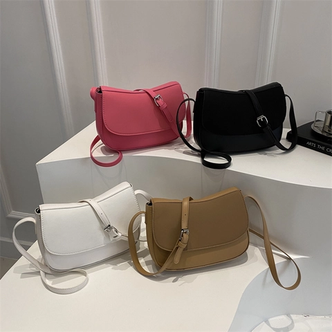 Bolso de Hombro de Cuero PU Minimalista Para Mujer Bolso de Bandolera Retro Con Correa Ajustable Bolso de Mano de Moda Color Sólido