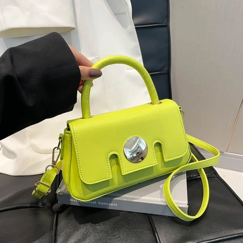 Women PU Leather Chic Small Square Crossbody Bag Circular Metal Buckle Fashion Handbag With Detachable Shoulder Strap