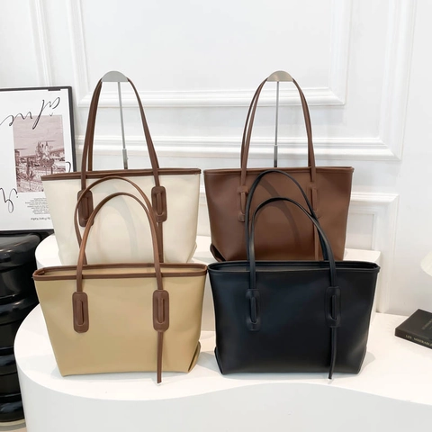Minimalist PU Leather Tote Bag Large Capacity Shoulder Handbag For Women Commuter College Student Daily Solid Color Handbag