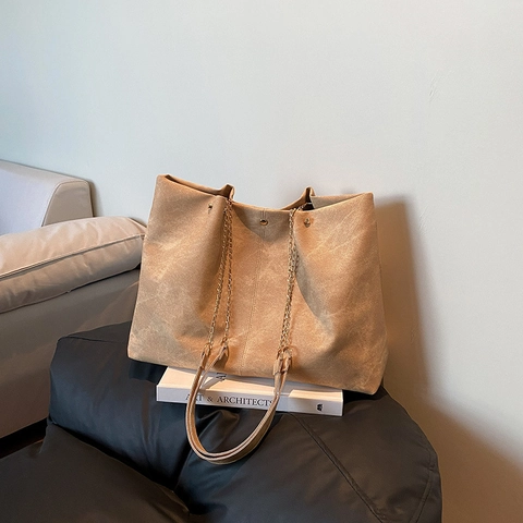 Minimalist Large Capacity Tote Bag PU Leather Marble Texture Metal Chain Strap Women Daily Commute Fashion Shoulder Bag