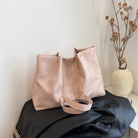 Damen Mode Weich PU Leder Tote Bag Große Kapazität Schultertasche Mit Kette Steppnaht Design Täglich Pendeln Handtasche