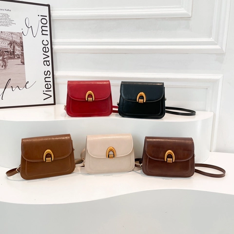 Borsa a Tracolla da Donna in Pelle PU Retrò Borsa a Spalla Quadrata Piccola Minimalista con Fibbia in Metallo Oro per Pendolari