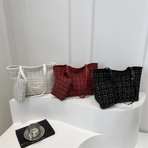 Damen Tweed Tote Bag Und Kleiner Beutel Große Kapazität Schicke Elegante Umhängetasche Für Den Täglichen Weg Mode