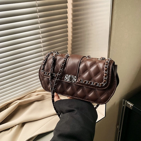 Borsa A Spalla Trapuntata A Rombi Da Donna In Pelle PU Elegante Catena Borsa A Tracolla Patta Piccola Borsa Quadrata Borsa A Mano Chiusura A Girello