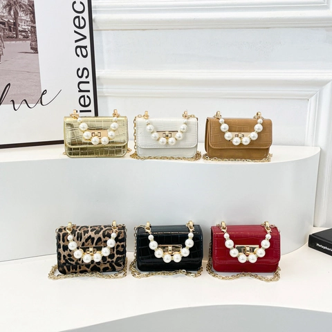 Dames Mini Kunstparel Handvat Crossbody Tas Krokodillenpatroon PU Leer Kleine Vierkante Tas Met Gouden Ketting Elegante Avondtas