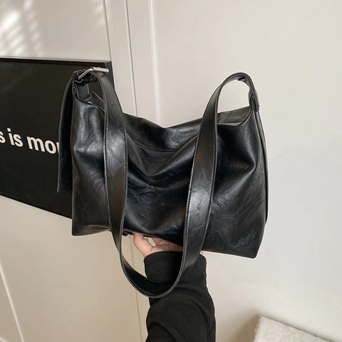 Damen Große Kapazität PU Leder Tragetasche Vintage Casual Schulter Umhängetasche Minimalistisch Urban Pendler Hobo Handtasche