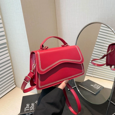 Bolso De Hombro Para Mujer Cuero PU Solapa Ondulada Bolso Cruzado Bolso De Mano Vintage Simple Detalle De Costura Moda
