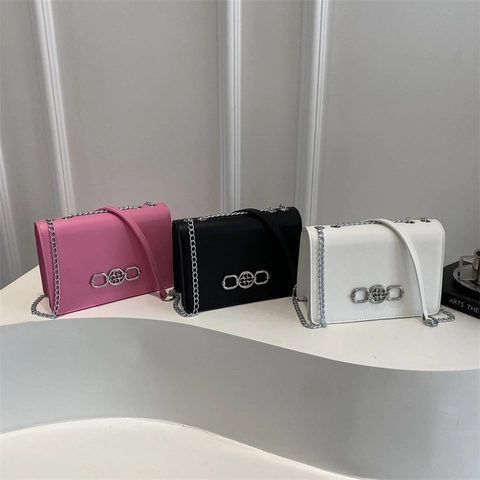 Minimalistische PU Leer Crossbodytas Voor Dames Vintage Mode Ketting Schoudertas Met Decoratieve Metalen Gesp Dagelijkse Tas