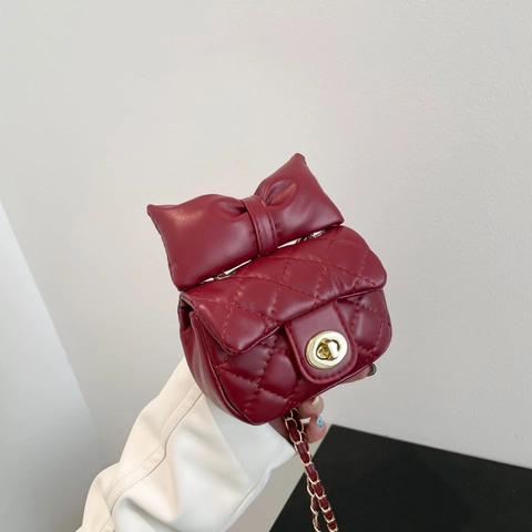 Dames Mini Gewatteerde PU Leer Schoudertas Strik Decoratie Ketting Schoudertas Voor Dagelijks Feest Mode Kleine Lippenstifttas