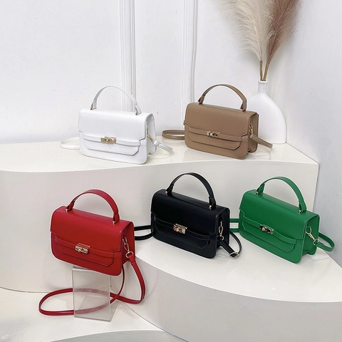 Women Handbag PU Leather Metal Turn Lock Small Square Crossbody Shoulder Bag Fashion Daily Casual Elegant
