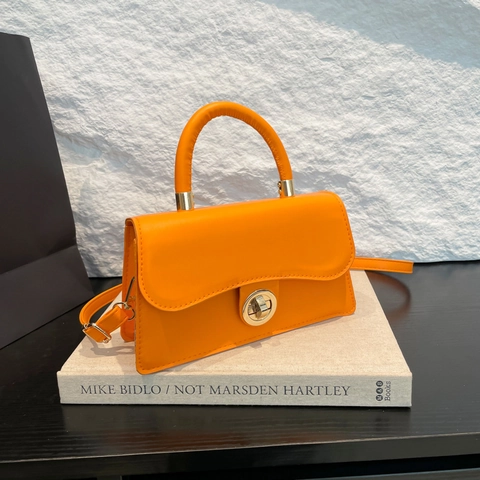 Women PU Leather Crossbody Bag Small Square Handbag With Gold Round Lock Top Handle Adjustable Strap Korean Style