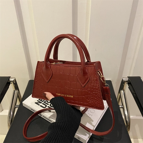Women Vintage Crocodile Pattern Shoulder Bag PU Leather Crossbody Handbag With Top Handle Retro Casual Fashion Square Purse