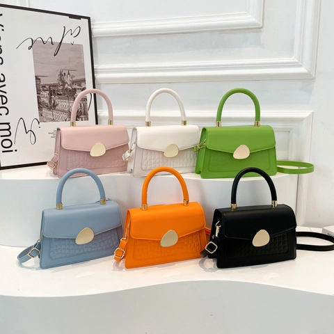 Elegant Women PU Leather Handbag Crocodile Embossed Pattern Small Square Crossbody Bag With Top Handle Adjustable Strap