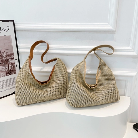 Borsa Hobo in Paglia Intrecciata Moda Donna Borsa Tote Grande Capacità Tracolla in Pelle PU Borsa a Spalla Per Estate