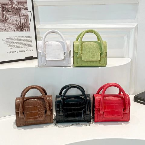 Mini Borsa Quadrata in Pelle PU con Motivo a Coccodrillo per Donna Borsa a Tracolla alla Moda Piccola Borsa a Mano con Catena